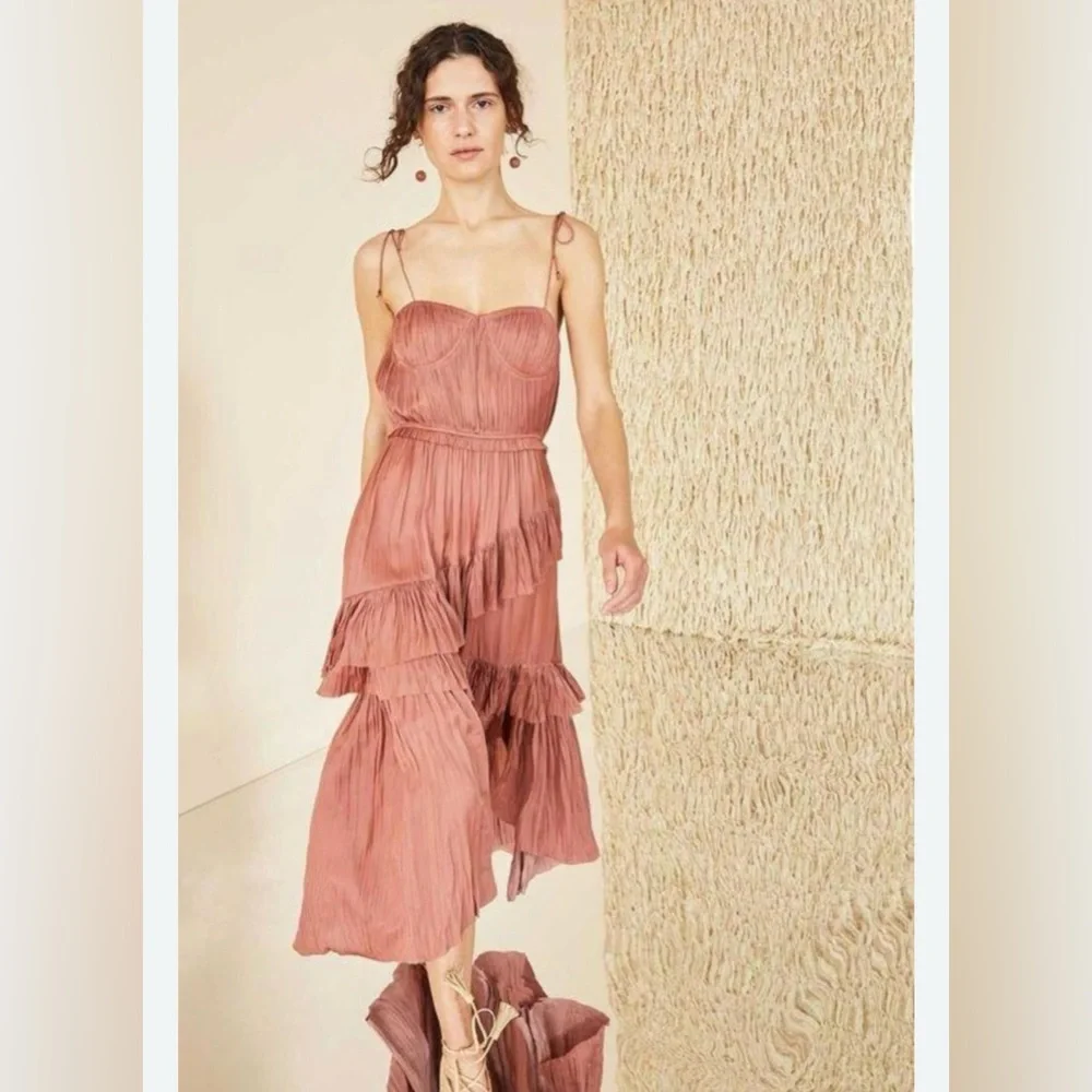 Ulla Johnson Delilah Plisse Matte Satin Midi Dress Size Large - Picture 5 of 10